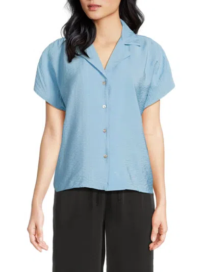 Saks Fifth Avenue Women's Hammered Satin Camp Shirt In Blue