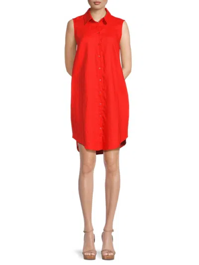Saks Fifth Avenue Women's High Low 100% Linen Shirtdress In Tangerine