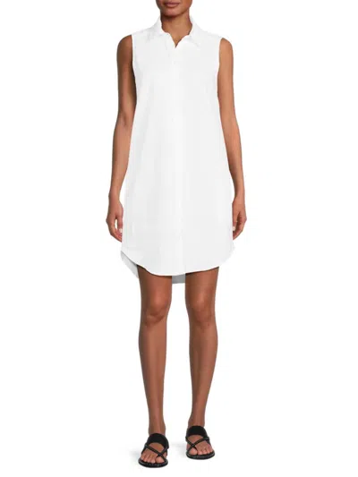 Saks Fifth Avenue Women's High Low 100% Linen Shirtdress In White