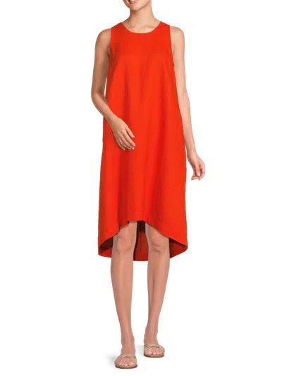 Saks Fifth Avenue Women's High Low 100% Linen Dress In Tangerine