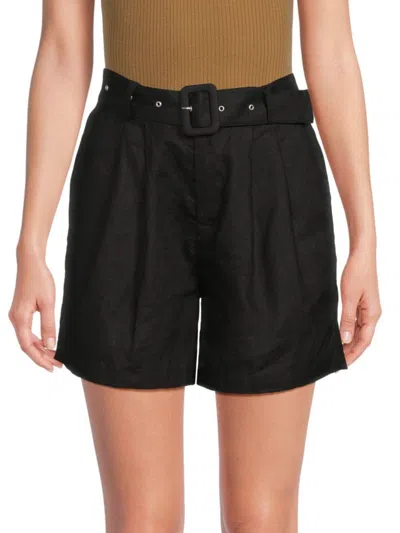Saks Fifth Avenue Women's High Rise 100% Linen Belted Shorts In Black