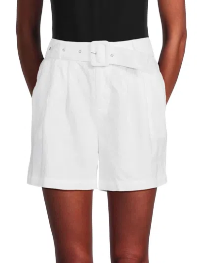 Saks Fifth Avenue Women's High Rise 100% Linen Belted Shorts In White