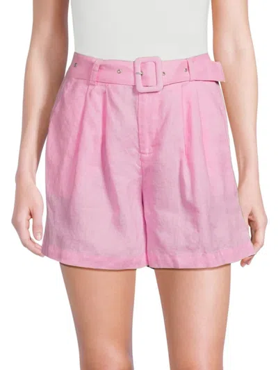 Saks Fifth Avenue Women's High Rise 100% Linen Belted Shorts In Pink Blush