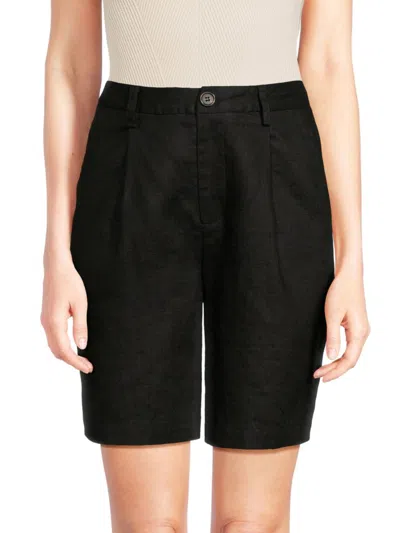 Saks Fifth Avenue Women's High Rise 100% Linen Shorts In Black