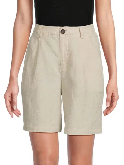 Saks Fifth Avenue Women's High Rise 100% Linen Shorts In Natural Cream
