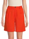 Saks Fifth Avenue Women's High Rise 100% Linen Shorts In Tangerine