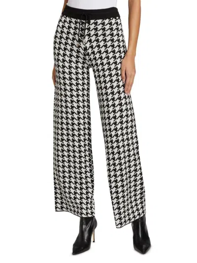 Saks Fifth Avenue Women's Houndstooth High-rise Straight-leg Pants In White