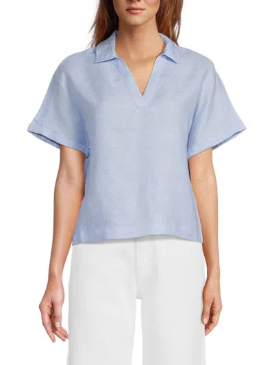 Saks Fifth Avenue Women's 100% Linen Johnny-collar Top In Chambray Blue