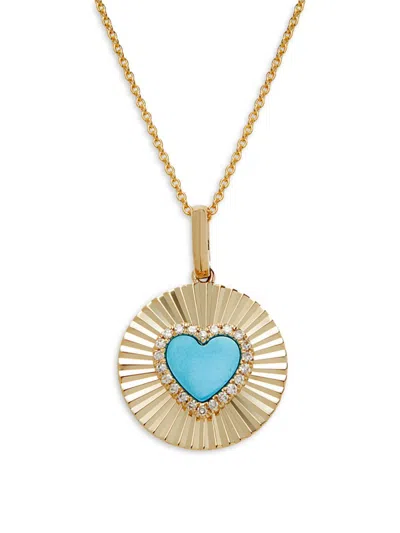 Saks Fifth Avenue Women's Kate 0.06ct Diamond & 0.32ct Composite Turquoise 14k Y/g Circle Heart Necklace