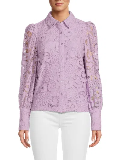 Saks Fifth Avenue Women's Lace Button Up Top In Lilac