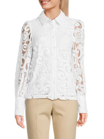 Saks Fifth Avenue Women's Lace Button Up Top In White