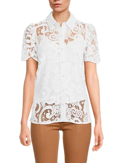 Saks Fifth Avenue Women's Short Sleeve Lace Top In White