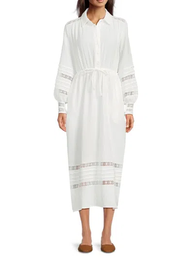 Saks Fifth Avenue Women's Lace Insert Midi Shirtdress In White