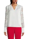 Saks Fifth Avenue Women's Lace Sleeve Blouse In Cannoli Cream