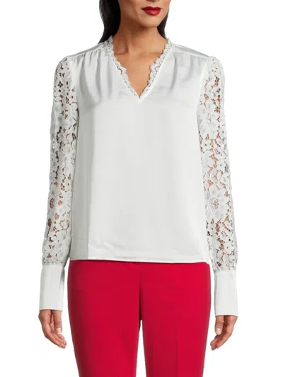 Saks Fifth Avenue Women's Lace Sleeve Blouse In Cannoli Cream