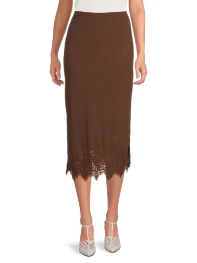 Saks Fifth Avenue Women's Lace-trim A-line Midi-skirt In Brown