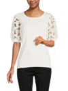 Saks Fifth Avenue Women's Lace Trim Sleeve Knit Top In White