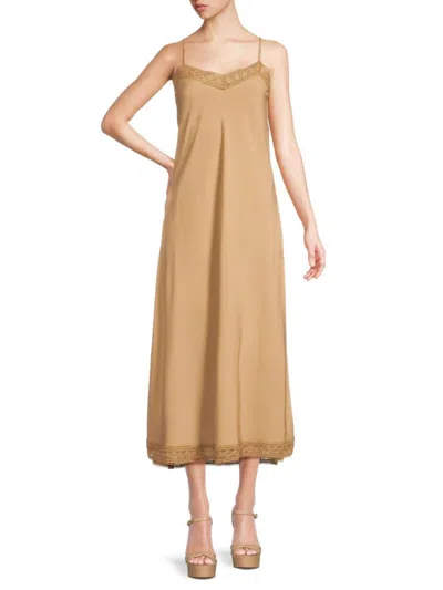 Saks Fifth Avenue Women's Lace Trim Sleeveless Midi Dress In Tan