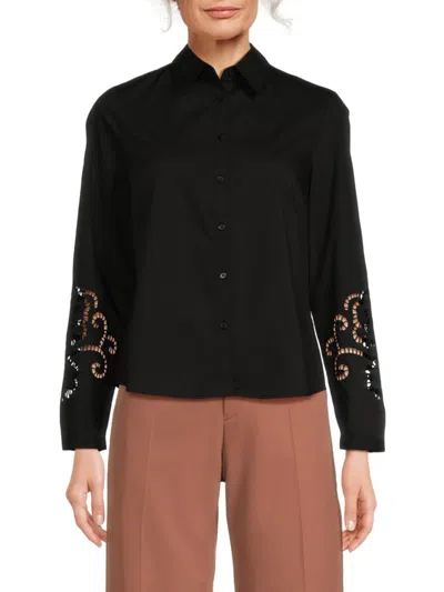 Saks Fifth Avenue Women's Ladder Lace Button Down Shirt In Very Black
