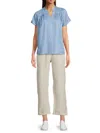 Saks Fifth Avenue Women's Ladderwork Trim 100% Linen Top