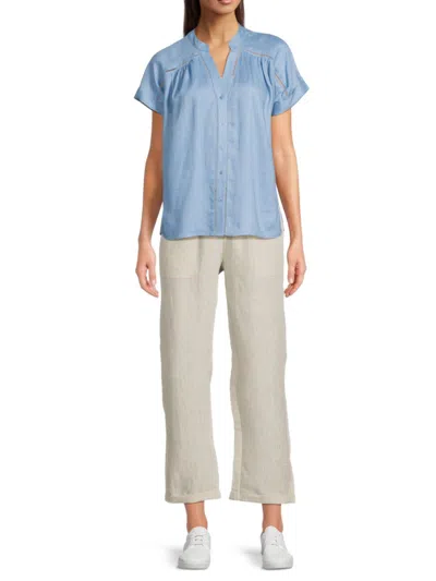 Saks Fifth Avenue Women's Ladderwork Trim 100% Linen Top