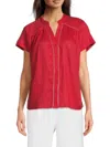 Saks Fifth Avenue Women's Ladderwork Trim 100% Linen Top