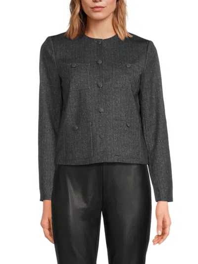Saks Fifth Avenue Women's Ladylike Crewneck Herringbone Jacket In Black