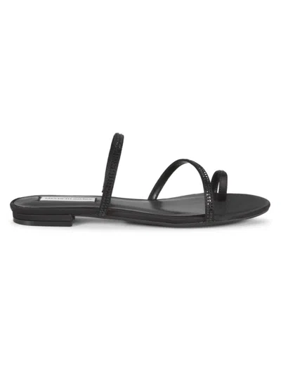 Saks Fifth Avenue Women's Lea Leather Rhinestone Flat Sandals In Black