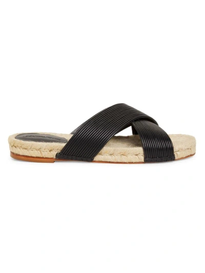 Saks Fifth Avenue Women's Leather & Raffia Flat Sandals In Black