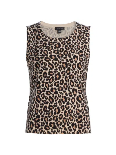 Saks Fifth Avenue Women's Leopard-print Cashmere Sleeveless Top In Brown