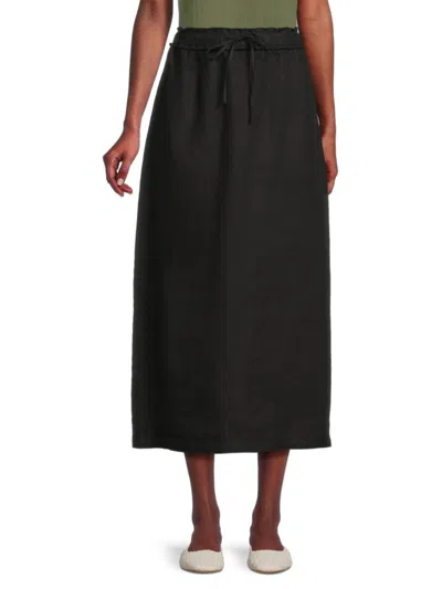 Saks Fifth Avenue Women's 100% Linen Drawstring Maxi Skirt In Black