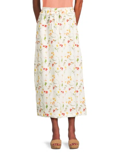 Saks Fifth Avenue Women's 100% Linen Drawstring Maxi Skirt In Botanical