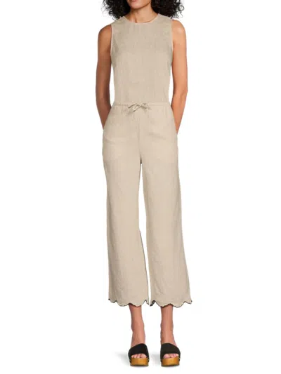 Saks Fifth Avenue Women's Linen Drawstring Scallop-hem Wide-leg Crop Pants