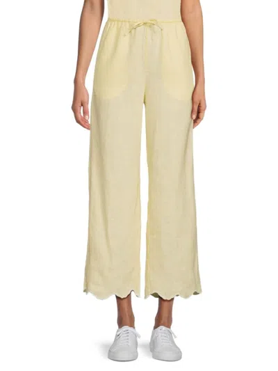 Saks Fifth Avenue Women's Linen Drawstring Scallop-hem Wide-leg Crop Pants