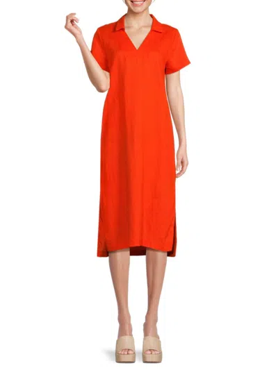 Saks Fifth Avenue Women's 100% Linen Midi Shift Dress In Tangerine