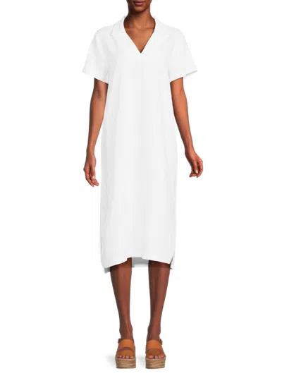 Saks Fifth Avenue Women's 100% Linen Midi Shift Dress In White