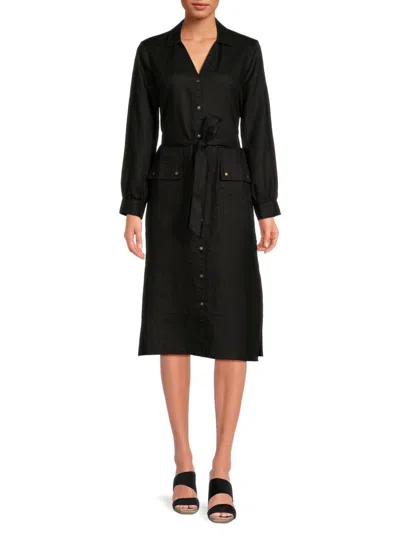 Saks Fifth Avenue Women's 100% Linen Midi Shirtdress In Black