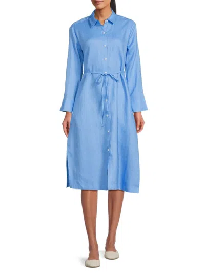 Saks Fifth Avenue Women's 100% Linen Long-sleeve Midi Shirtdress In Blue Skies
