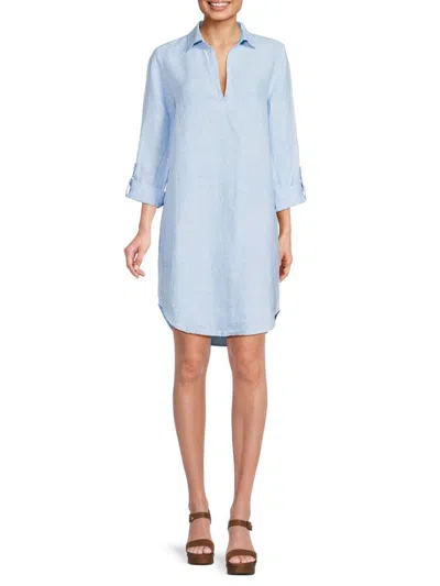 Saks Fifth Avenue Women's 100% Linen Mini Dress In Chambray Blue