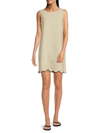 Saks Fifth Avenue Women's Linen Scoop-neck Scallop-hem Minidress In Black