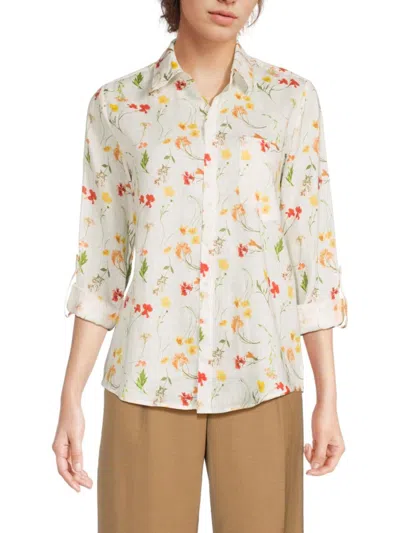 Saks Fifth Avenue Women's 100% Linen Roll-tab Button-down Shirt In Botanical