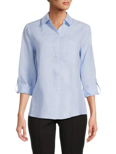 Saks Fifth Avenue Women's 100% Linen Roll-tab Button-down Shirt In Chambray Blue