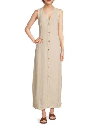 Saks Fifth Avenue Women's Linen Sleeveless Maxi Shirtdress