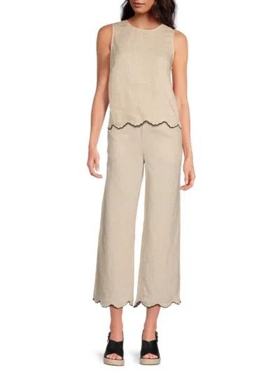 Saks Fifth Avenue Women's Linen Sleeveless Scallop-hem Shell Top