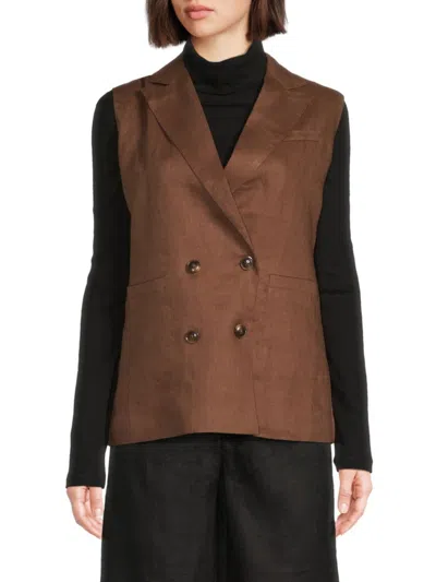 Saks Fifth Avenue Women's 100% Linen Longline Vest In Brown