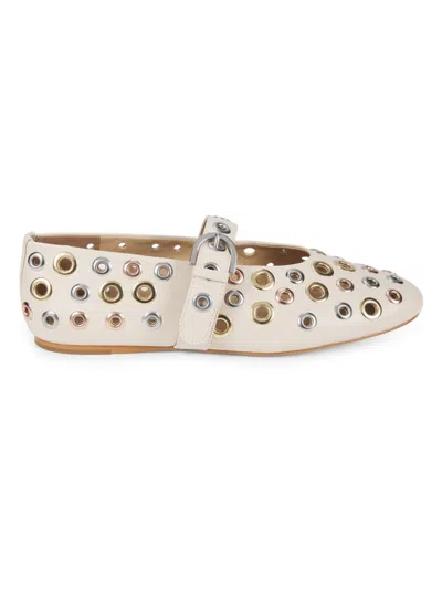 Saks Fifth Avenue Women's Metal Eyelet Leather Ballet Flats In White