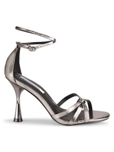 Saks Fifth Avenue Women's 94mm Metallic Ankle Loop Sandals In Gunmetal