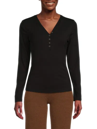 Saks Fifth Avenue Women's Micro Ribbed Henley Shirt In Black