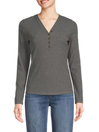 Saks Fifth Avenue Women's Micro Ribbed Henley Shirt In Dark Heather Grey