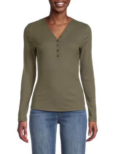 Saks Fifth Avenue Women's Micro Ribbed Henley Shirt In Olive